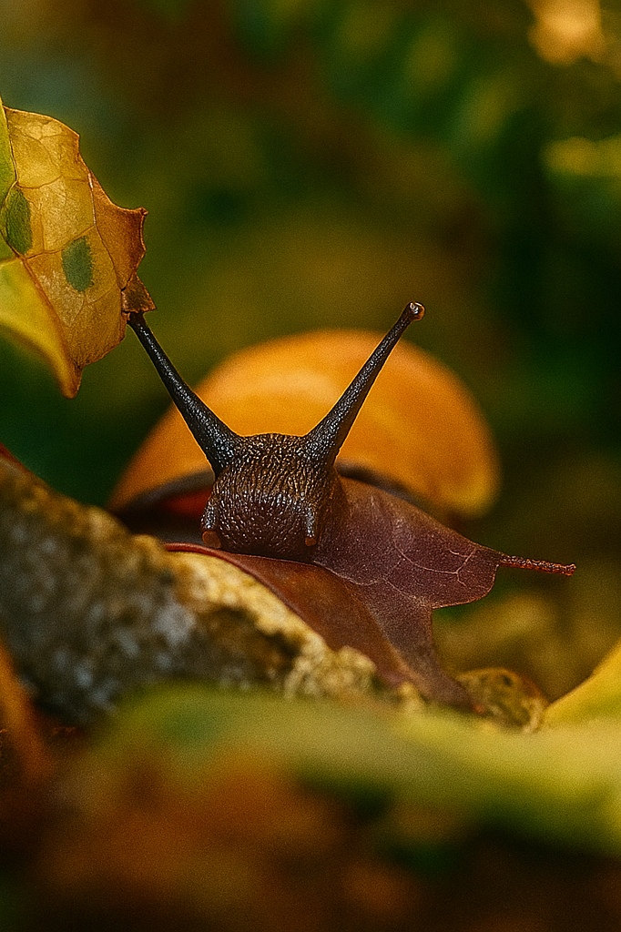 snails with leaf litter portrait